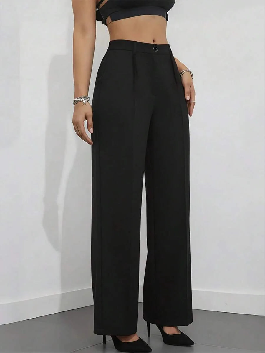 Pantaloni larghi pieghettati a vita alta da donna casual in tinta unita Pantaloni da lavoro Primavera Autunno Nuovi pantaloni dritti Pantaloni su misura da ufficio