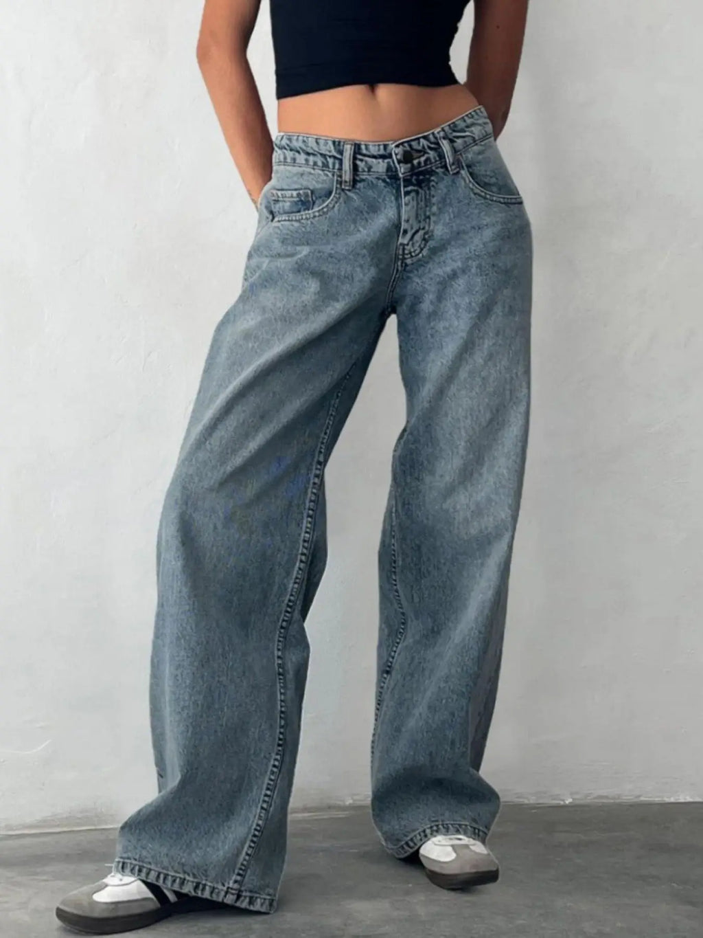 Jeans Larghi Y2K per Donne, Trendy a Vita Bassa, Gamba Dritta Casual, Jeans Boyfriend con Tasche, Abbigliamento Streetwear