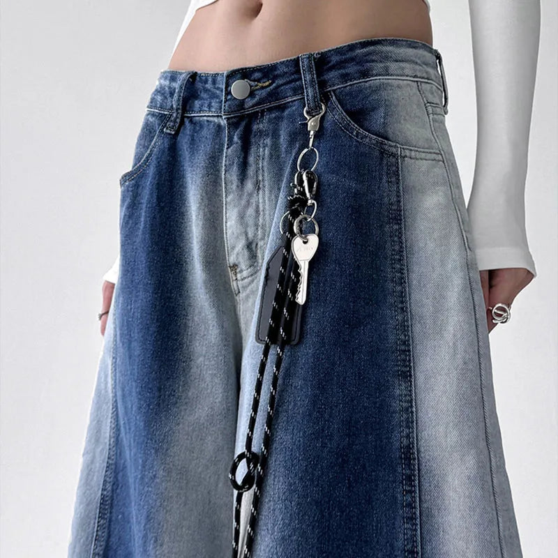 Jeans coreani retrò sfumati per donna Pantaloni a gamba dritta Pantaloni casual a gamba larga Jeans blu Pantaloni Y2k larghi senza pendente