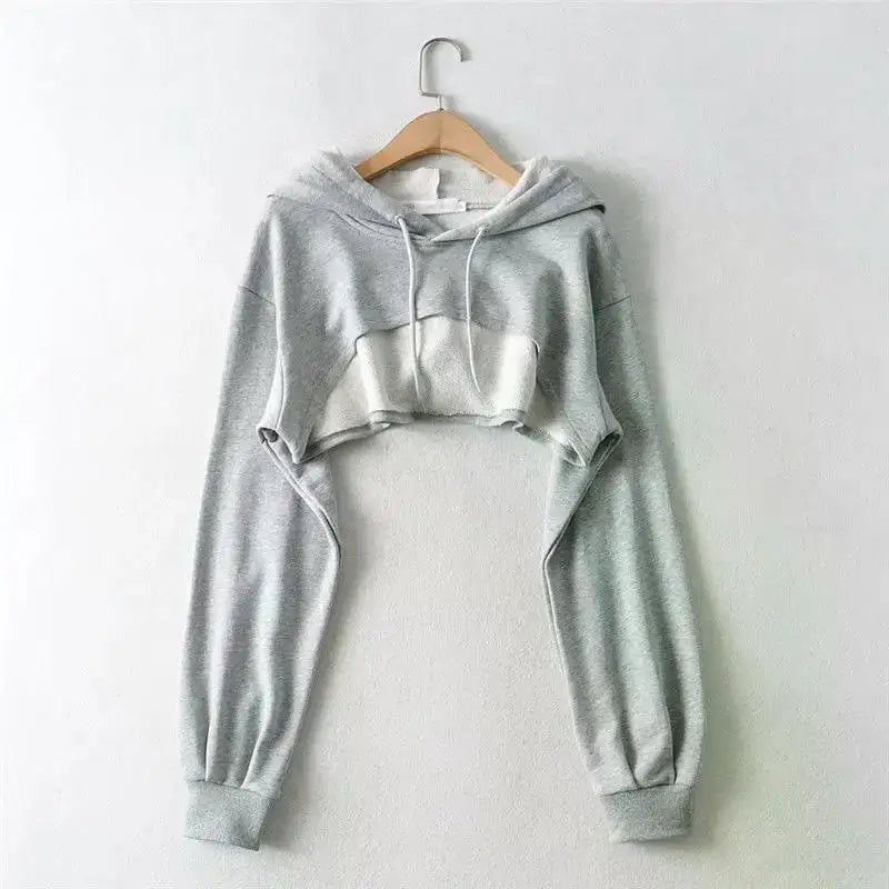 Felpa con cappuccio femminile Personalità Crop irregolare Stile ultra corto Top a maniche lunghe Felpa con spedizione di goccia femminile Y2k