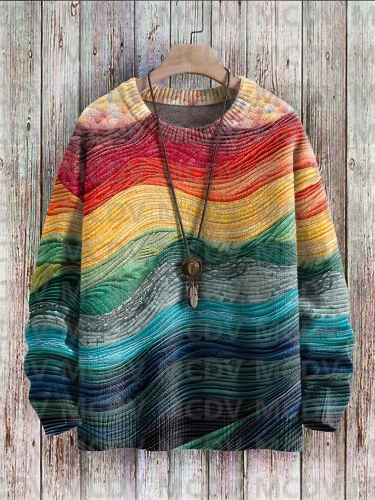 Maglione pullover lavorato a maglia con stampa multicolore casual Rainbow Art da uomo per pullover da donna