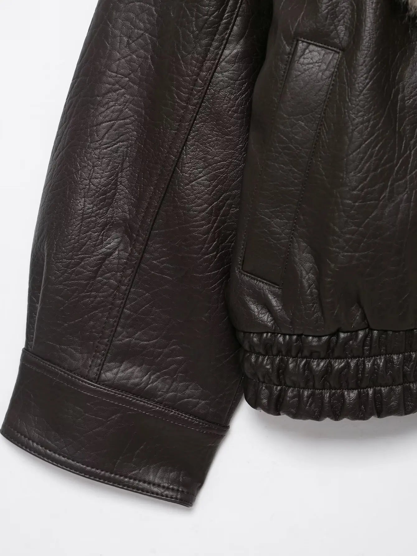TFMLN 2025 Donne di Inverno Allentato Giacca In Ecopelle Moda Rimosso Grande Collo di Pelliccia Cappotto Causale High Street Doppio Petto Outwear