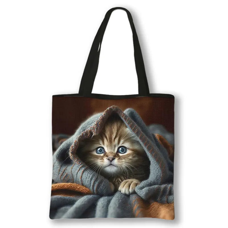 Borsa a tracolla con stampa gattino Kawaii Animali Gatti Cartoon Grafica Totes Borse Borsa da donna di grande capacità Borse shopper riutilizzabili Regalo