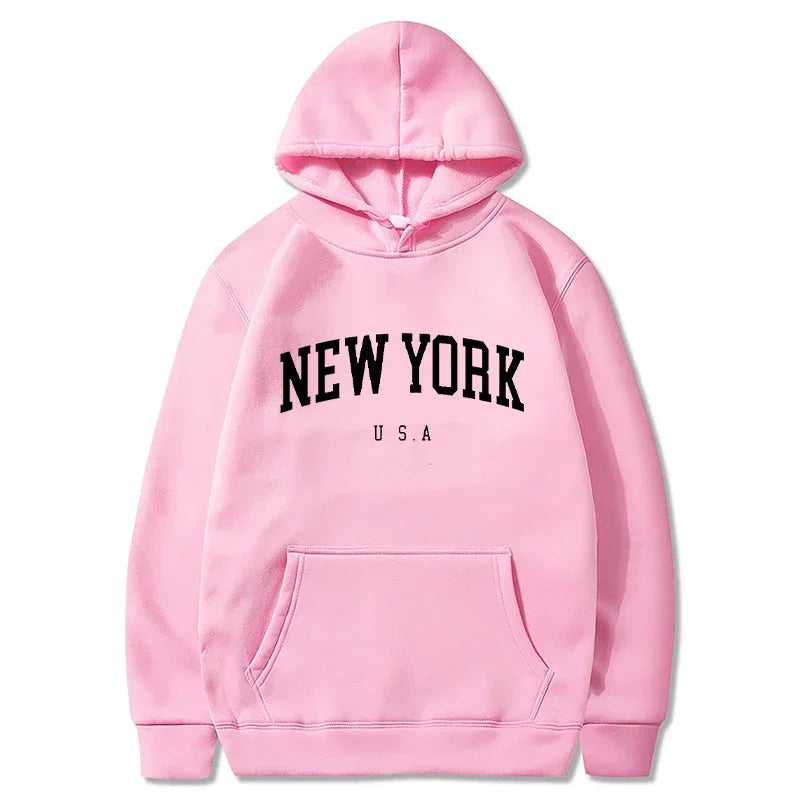 Uomo Donna New York USA City Felpe con cappuccio Moda Lettera stampata Felpe grafiche Allentate Casual Harajuku Pullover con cappuccio Abbigliamento sportivo