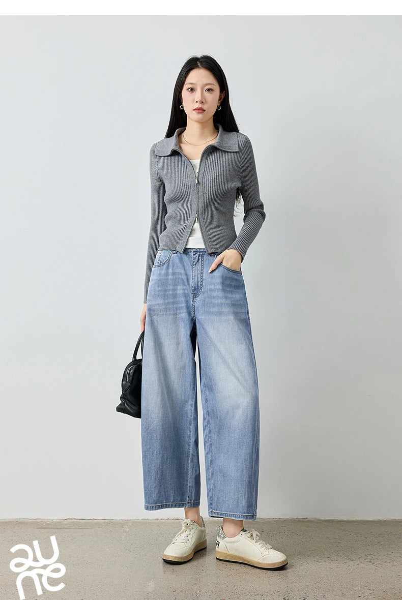 TOYOUTH Jeans da donna 2026 Autunno Nuovi pantaloni cropped a gamba larga deconstruiti con vestibilità snellente
