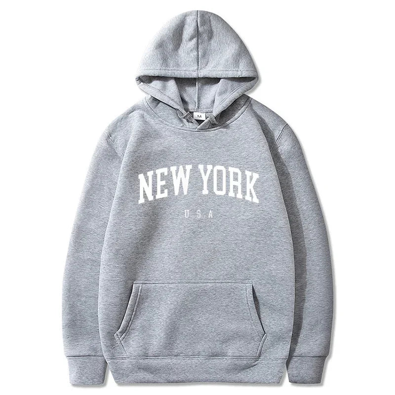 Uomo Donna New York USA City Felpe con cappuccio Moda Lettera stampata Felpe grafiche Allentate Casual Harajuku Pullover con cappuccio Abbigliamento sportivo