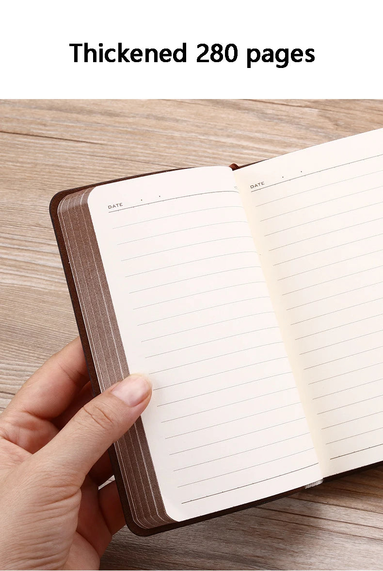 A6 Retro Style Pocket Type Mini Notebook Stamping Process Artificial PU Leather Writing Book Portable Notepad Office Bookkeeping