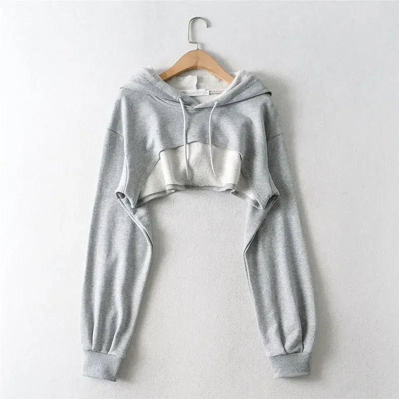 Felpa con cappuccio femminile Personalità Crop irregolare Stile ultra corto Top a maniche lunghe Felpa con spedizione di goccia femminile Y2k