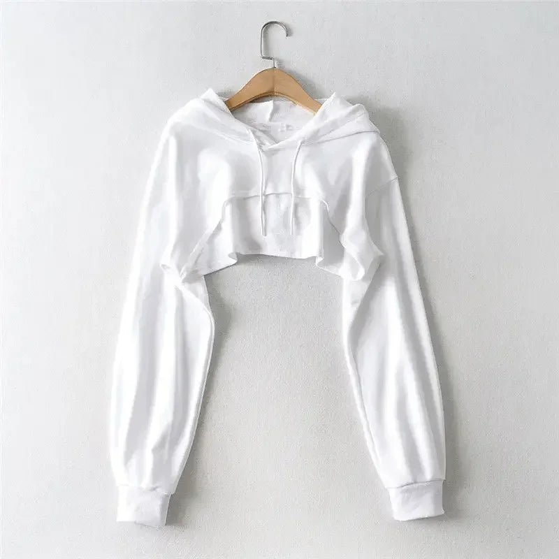 Felpa con cappuccio femminile Personalità Crop irregolare Stile ultra corto Top a maniche lunghe Felpa con spedizione di goccia femminile Y2k