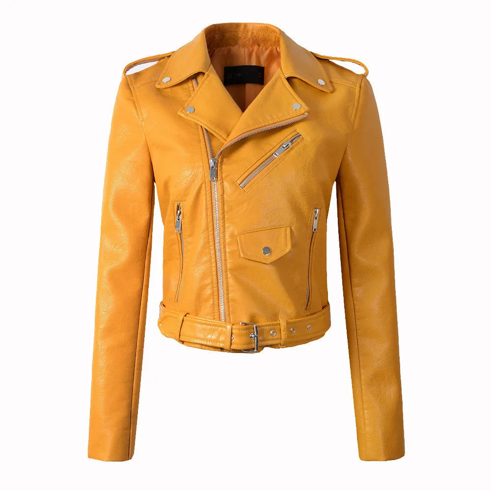 2025 Primavera Autunno Nuova giacca di pelle da donna Abbigliamento da moto Cappotto corto
