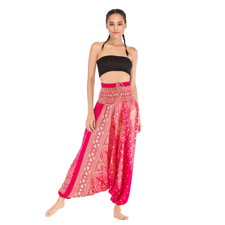 Pantaloni della Boemia Donna Pantalones Mujer Hippie Vita alta Rayon Harem Baggy Boho Yoga Beach Wear Pour Femme Calca Feminina Stampato