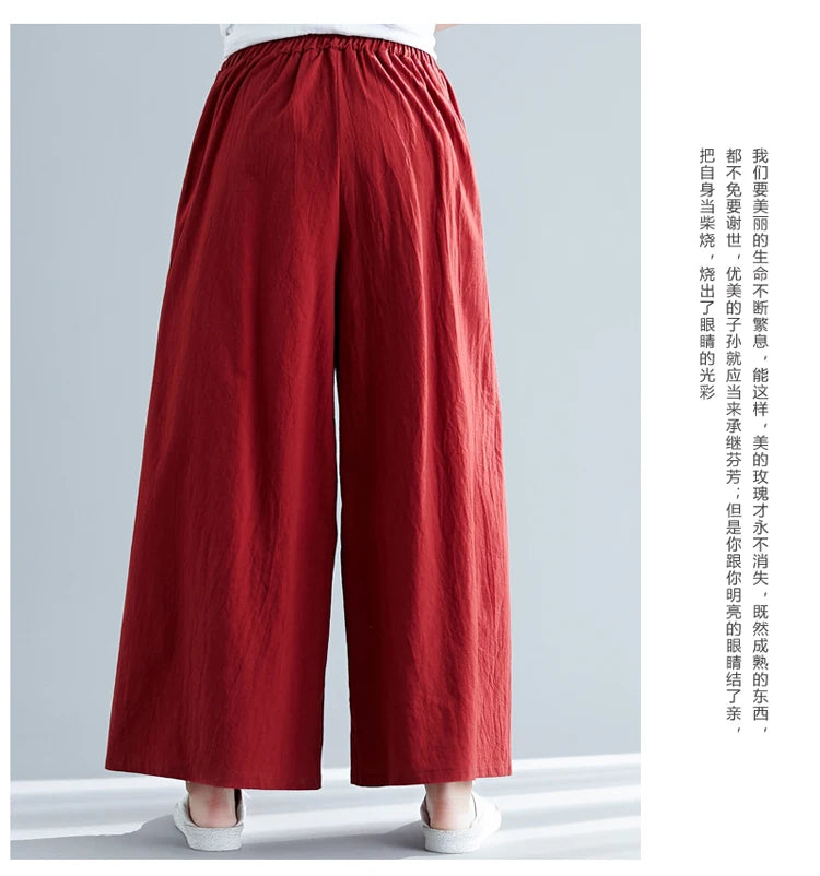 Nuovi pantaloni primaverili da donna in cotone e lino 2026, pantaloni casual a gamba larga autunnali, taglie forti, neri, bianchi, rossi, kaki, 5XL 6XL
