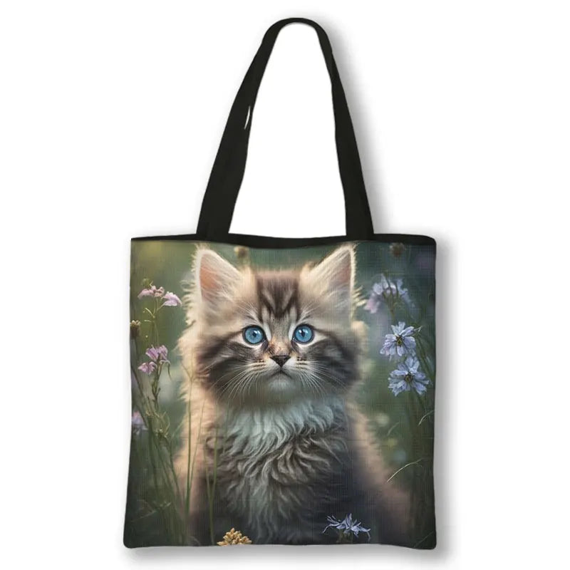 Borsa a tracolla con stampa gattino Kawaii Animali Gatti Cartoon Grafica Totes Borse Borsa da donna di grande capacità Borse shopper riutilizzabili Regalo