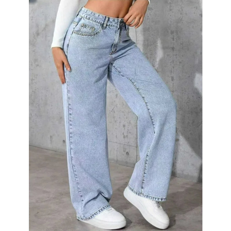 Jeans da donna in denim a gamba larga a gamba dritta Y2K Autunno Inverno 2025 Pantaloni larghi retrò stile coreano Jeans versatili da strada di moda