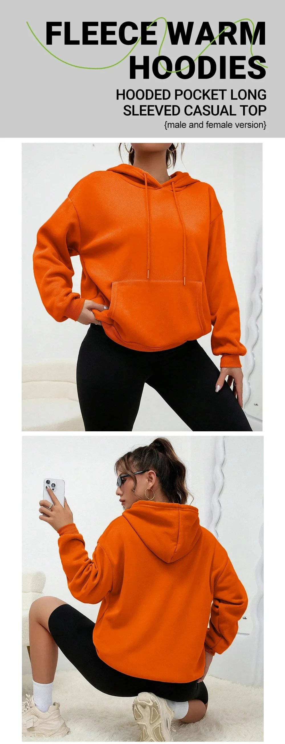 NUOVE felpe con cappuccio solide da donna invernali felpe comode in pile elasticizzato di base tasche larghe vestiti caldi pullover femminile da strada