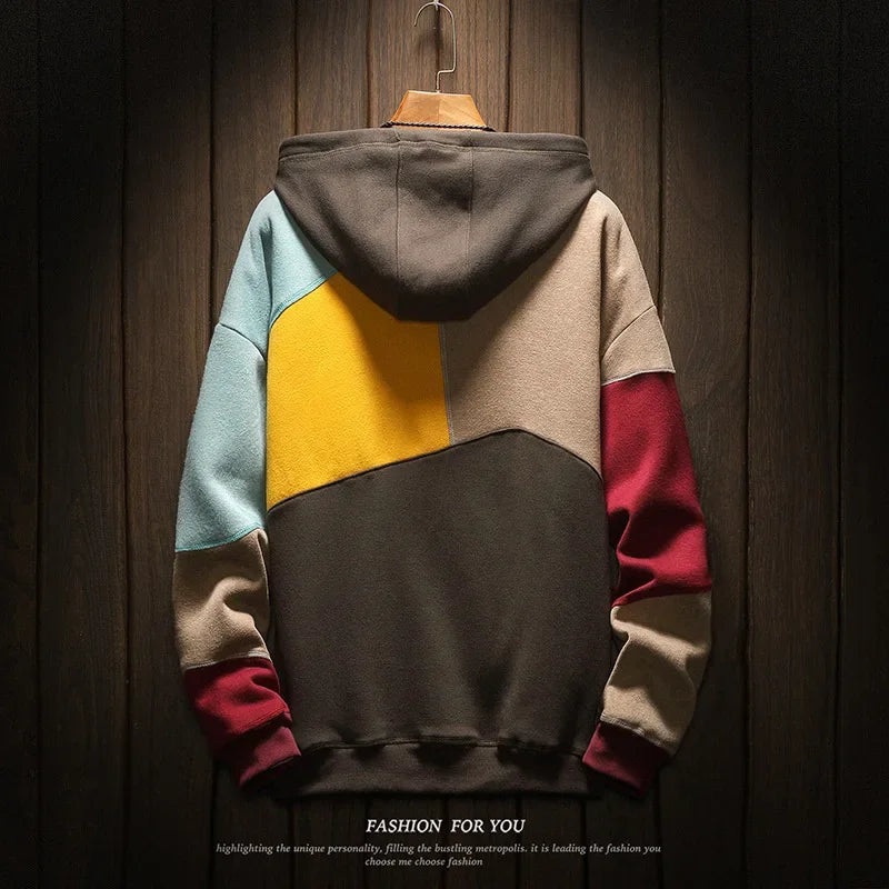 Felpe con cappuccio uomo autunno inverno Casual sciolto Moda uomo mendicante Punk Hip Pop Patchwork velluto Pullover coppie maschio Moda Streetwear