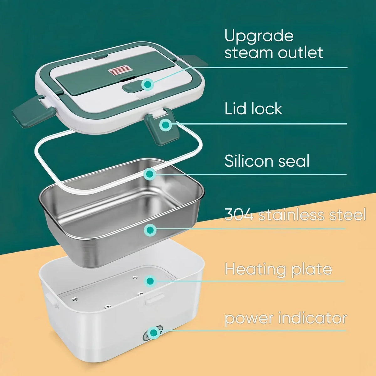 Electric Lunch Box Food Warmer 1.8 L 80W  Camping Bento Picnic Portable Food Heater Car/Truck/Home in-car Electric Lunch Box