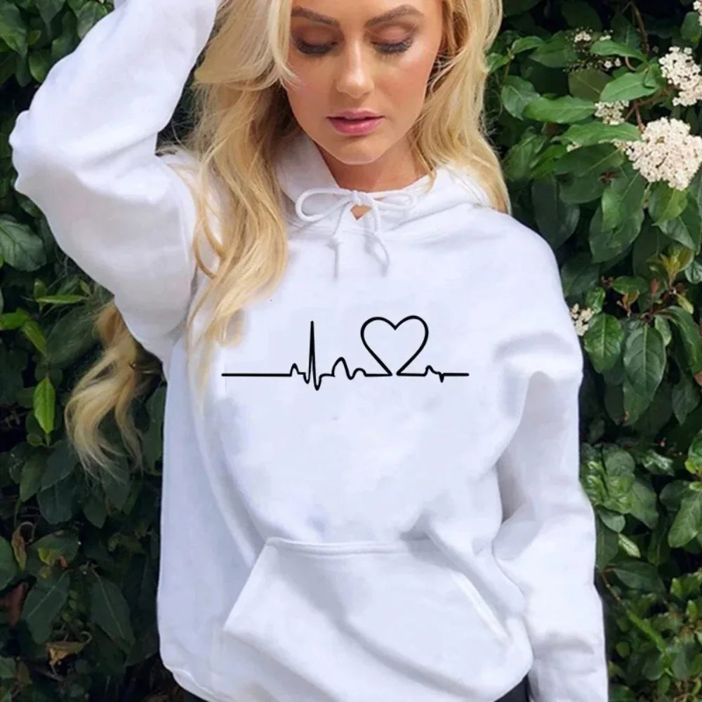 Felpe casual da donna Stampa battito cardiaco Felpe larghe da donna da uomo Felpe da coppia Felpa HipHop moda Harajuku unisex