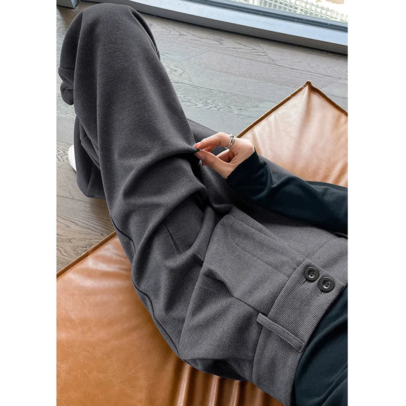 2024 Autunno Inverno Donna Pantaloni di lana concisi Lady Gamba larga Designer Pantaloni esterni Donna Addensare Pantaloni drappeggiati a vita alta