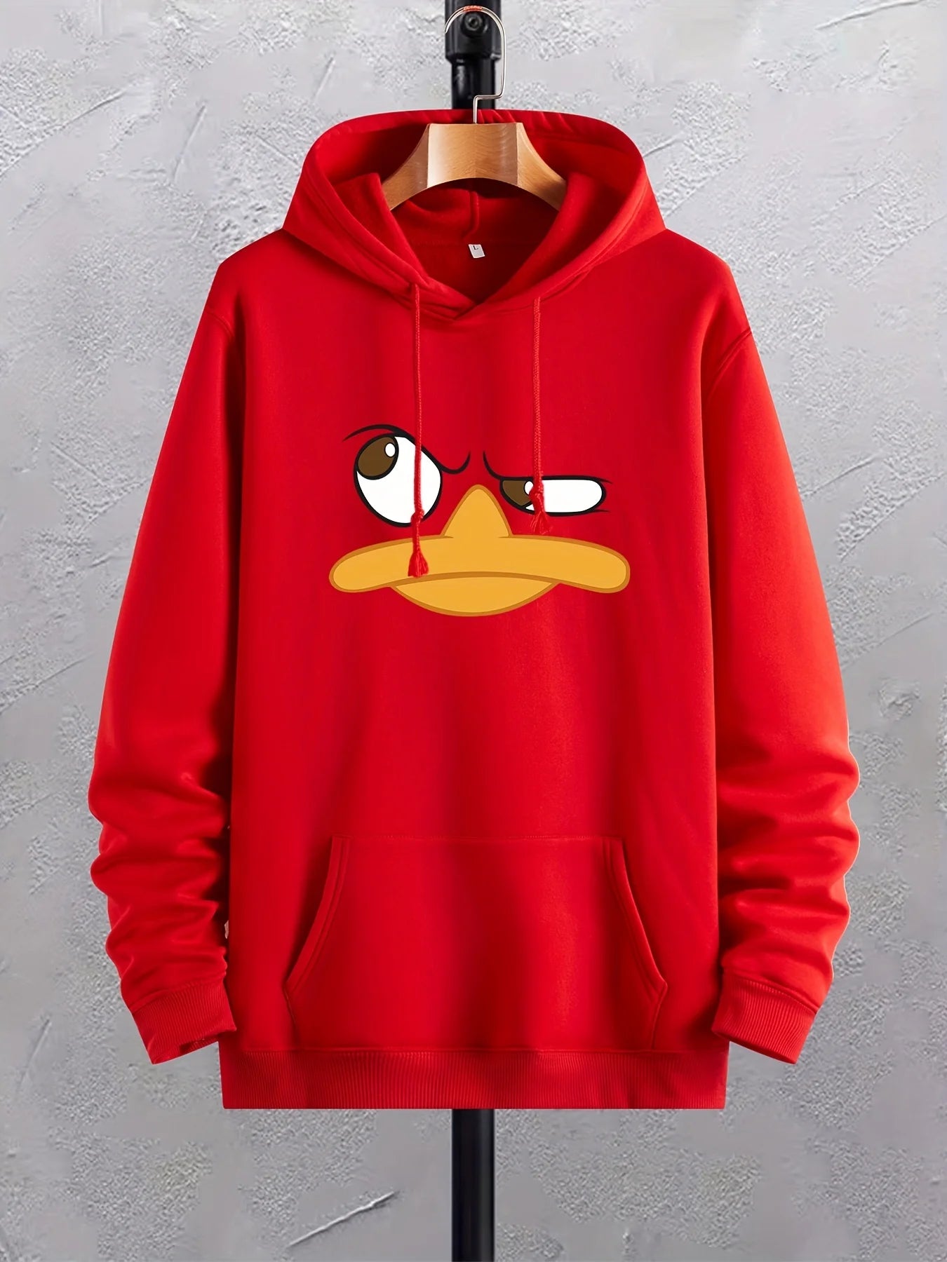 Felpe con cappuccio da uomo con stampa anatra cartone animato, felpa con cappuccio grafica con tasca a marsupio, comodo pullover con cappuccio ampio e alla moda con coulisse