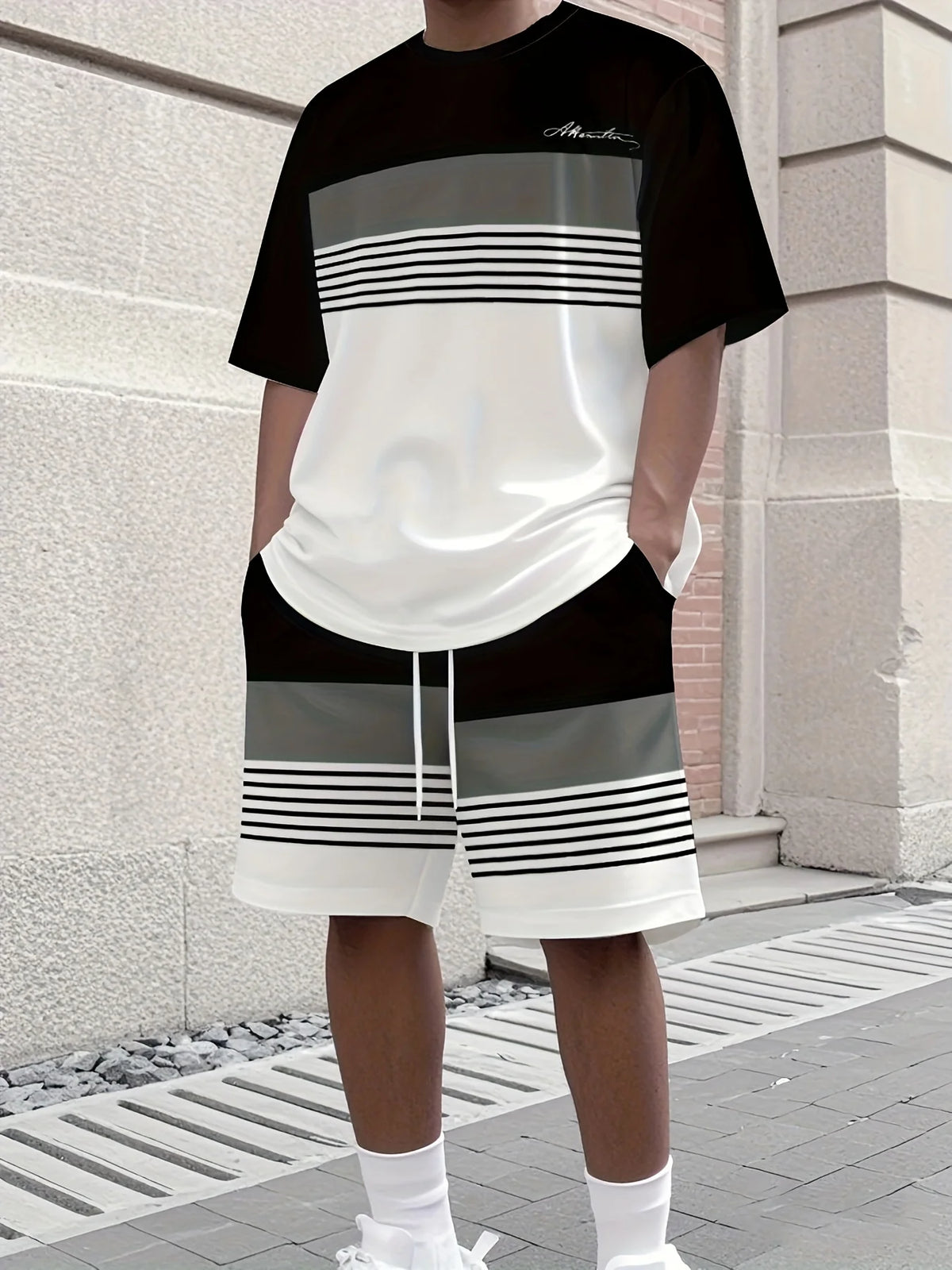 Set sportivo da uomo Set da due pezzi Girocollo Top a maniche corte e pantaloncini Completo da corsa da uomo T-shirt taglie forti T-shirt estiva da uomo
