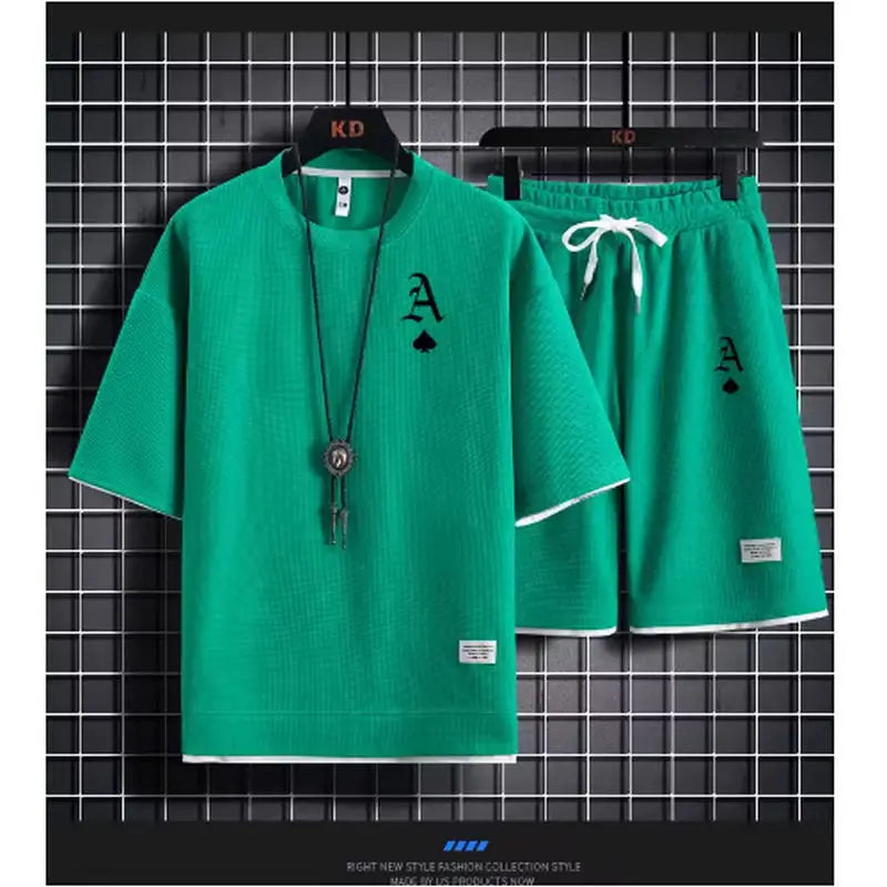 T-shirt a maniche corte da uomo casual alla moda e pantaloncini sportivi estivi all'aperto set da due pezzi casual quotidiano