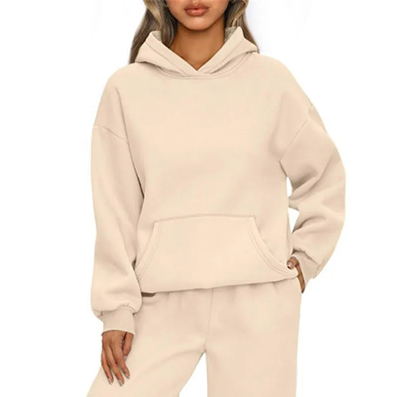 Felpa con cappuccio sportiva casual autunno inverno Felpa con cappuccio allentata moda donna a maniche lunghe tinta unita Pullover da donna