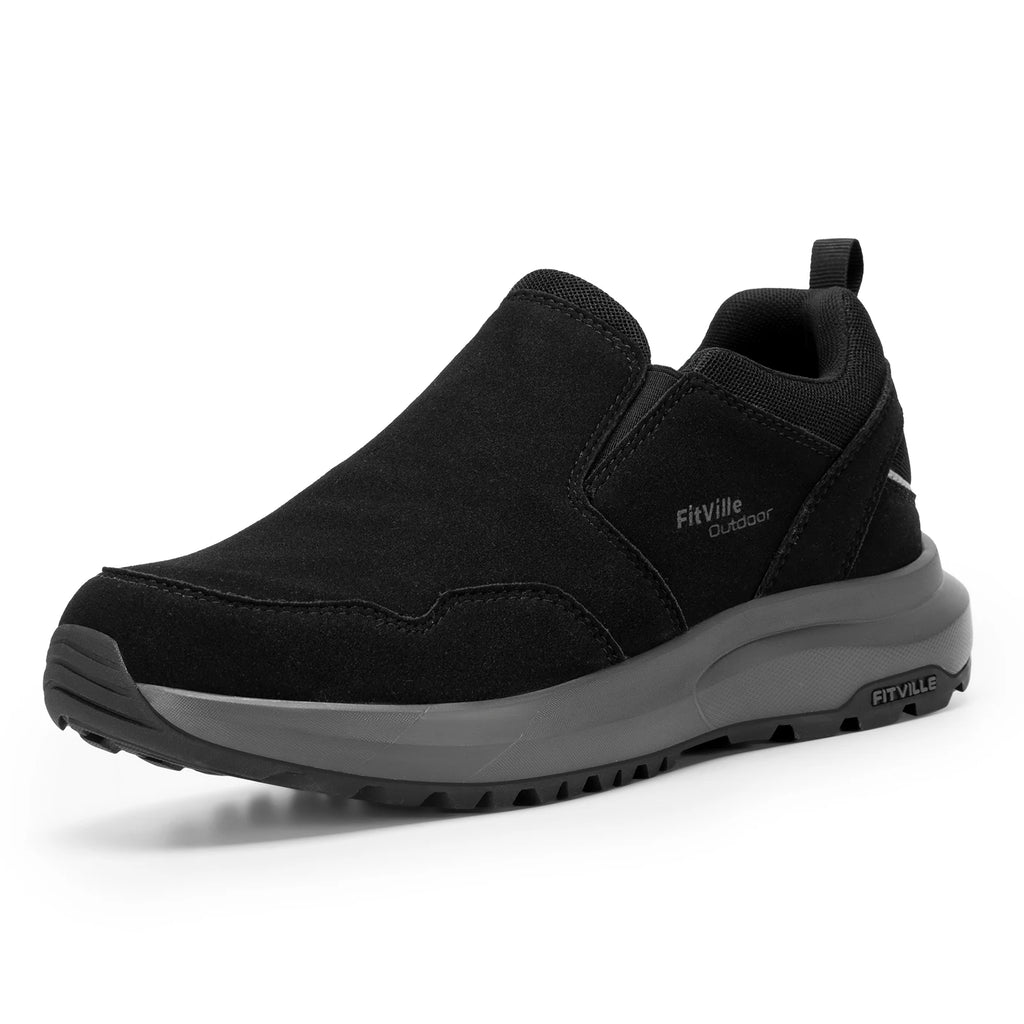 FitVille Mocassini da trekking extra larghi da uomo, comode scarpe da passeggio ortopediche con supporto per l'arco plantare per sentieri di trekking all'aperto, piedi piatti e sollievo dal dolore ai piedi