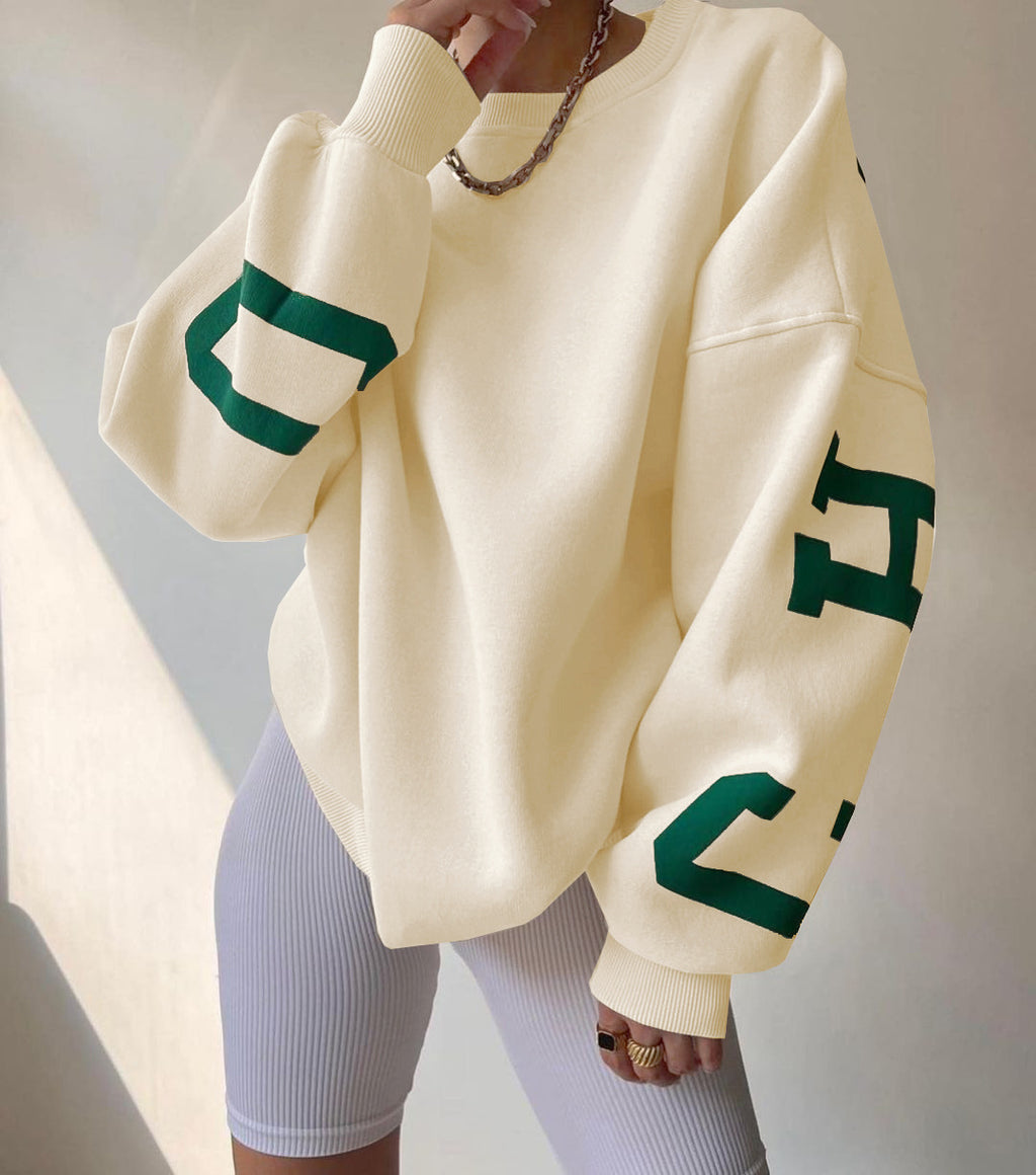 Combhasaki Y2K Grunge Pullover allentato da donna Felpe con stampa di lettere Top a maniche lunghe ispessiti casual Felpa con cappuccio autunnale Streetwear