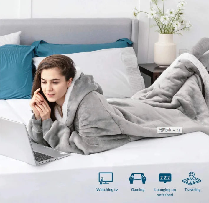 Felpe con cappuccio invernali Felpa in pile spesso caldo TV gigante Coperta indossabile oversize con maniche in flanella Coperta con cappuccio