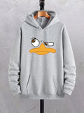 Felpe con cappuccio da uomo con stampa anatra cartone animato, felpa con cappuccio grafica con tasca a marsupio, comodo pullover con cappuccio ampio e alla moda con coulisse
