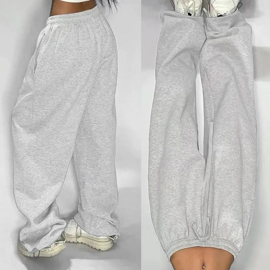Pantaloni sportivi solidi casual per le donne Pantaloni da jogging larghi con lacci a vita alta Pantaloni classici larghi streetwear Pantaloni sportivi da ballo femminili Y2K