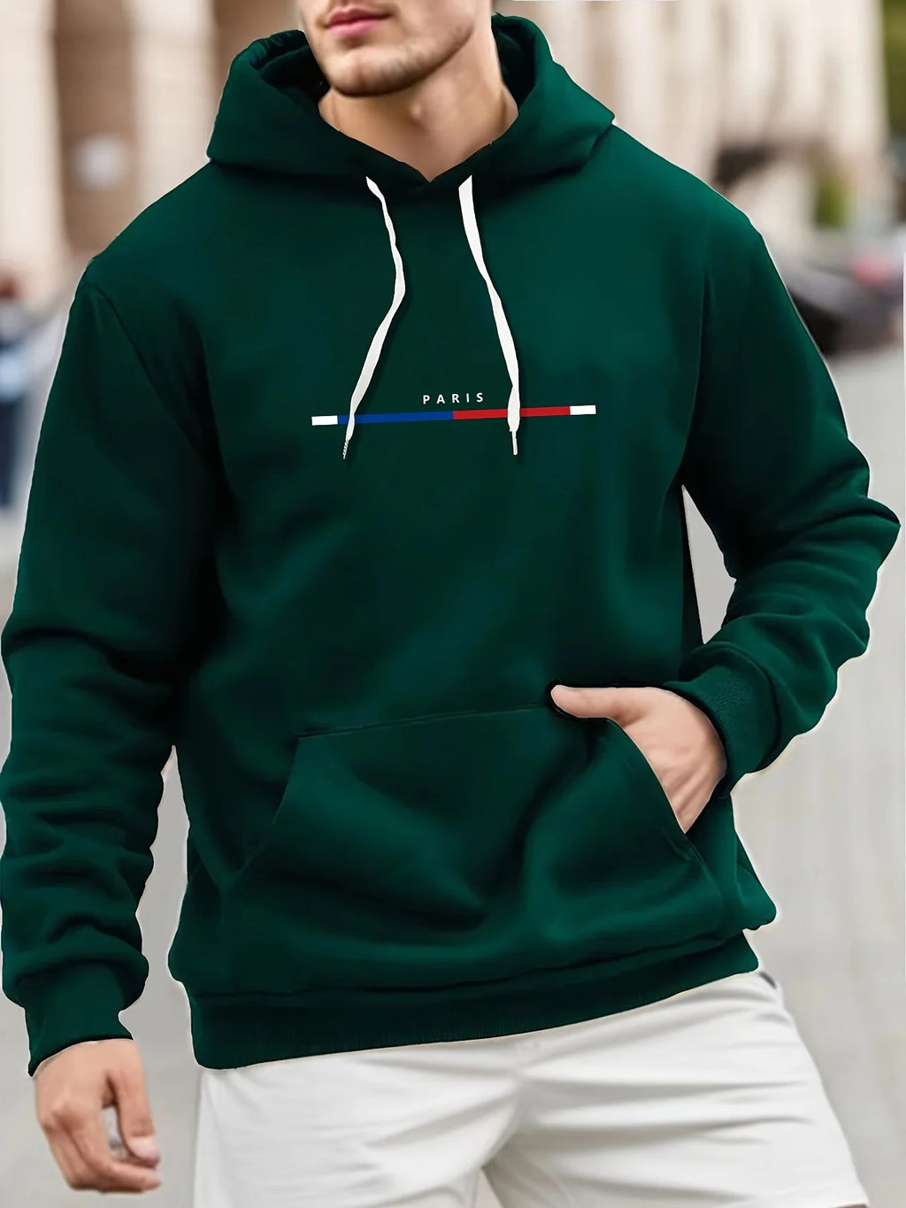 Maglietta con cappuccio con stampa Parigi per uomo Casual Autunno Inverno