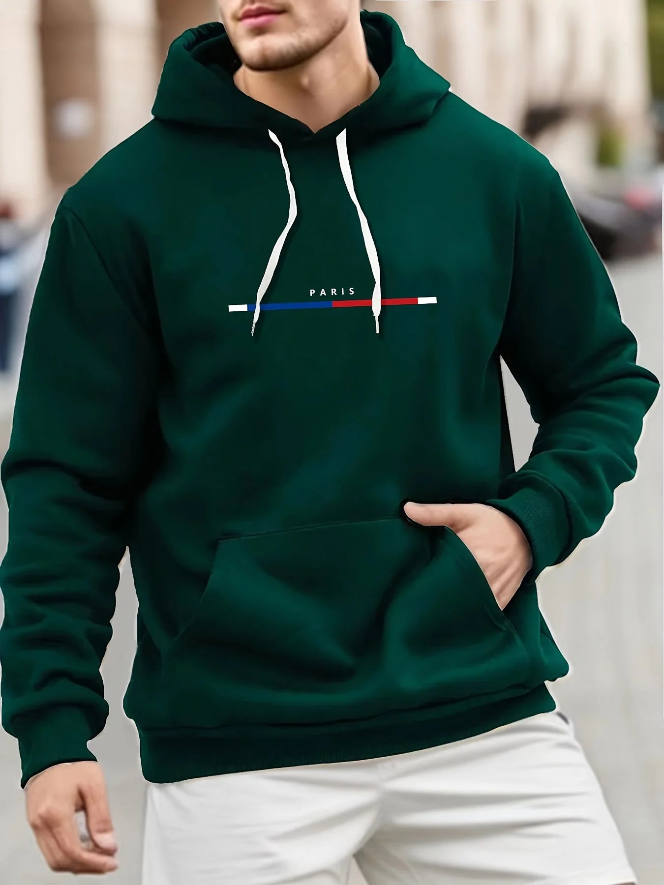 Maglietta con cappuccio con stampa Parigi per uomo Casual Autunno Inverno