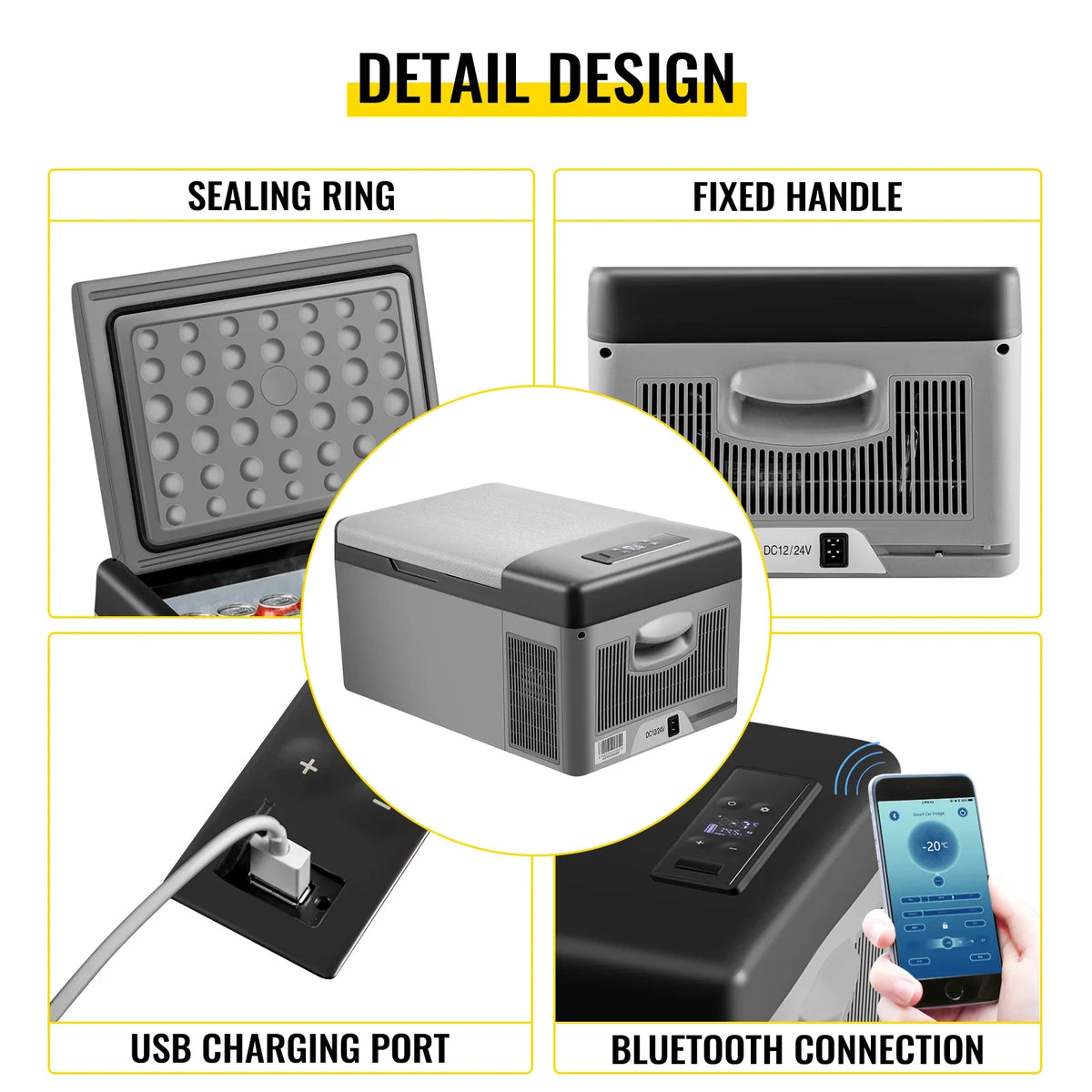 VEVOR Mini Fridge Mini Refrigerator Portable Car Freezer 12V/24V 15L Compressor Cooler for Traveling Camping Outdoor Activities