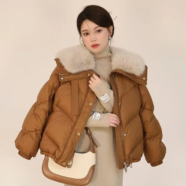 2025 inverno nuovo piumino corto imbottito donna Parka collo di pelliccia cappotti di cotone spesso vestiti nero tuta sportiva casual femminile nuovo