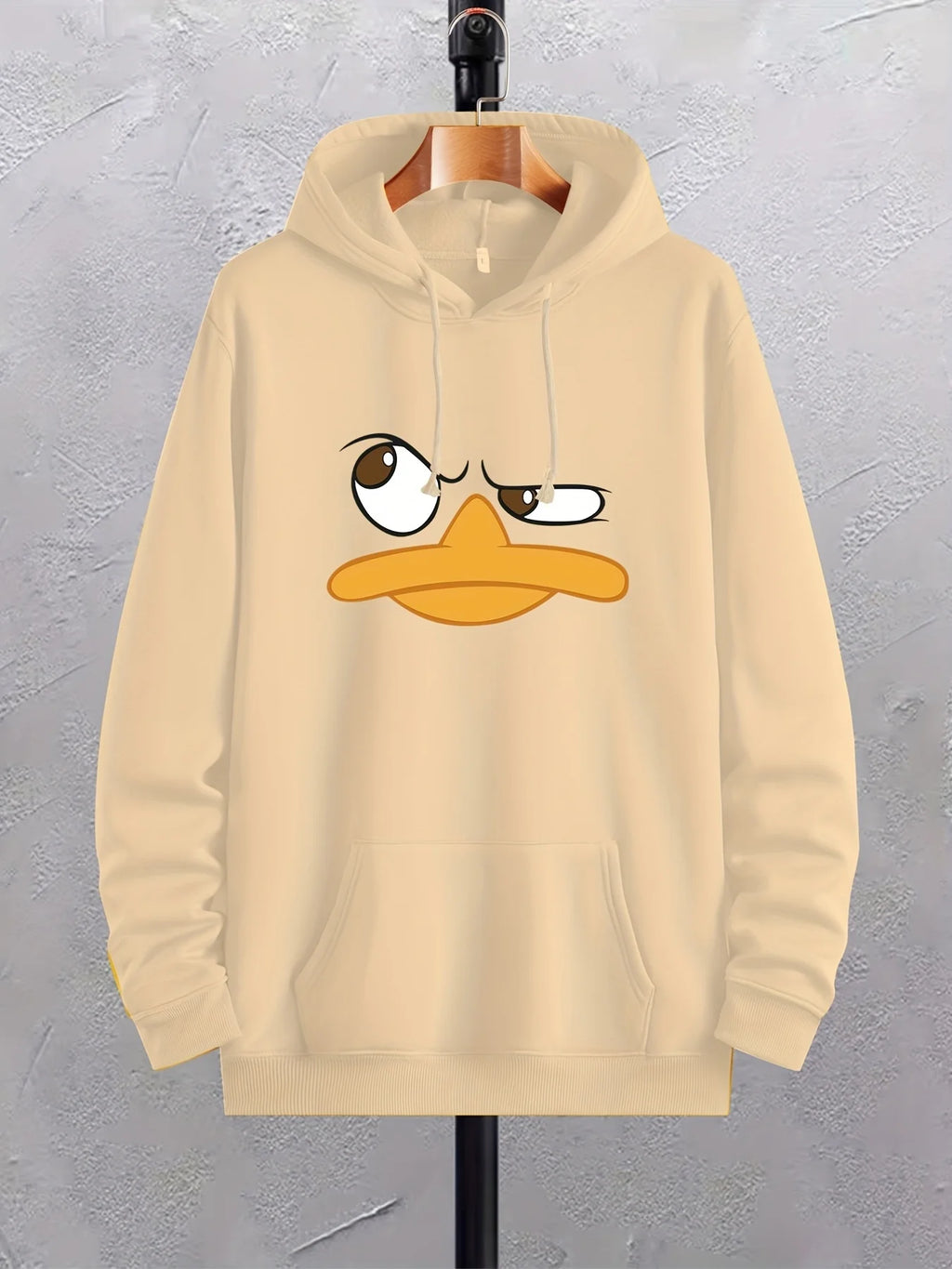 Felpe con cappuccio da uomo con stampa anatra cartone animato, felpa con cappuccio grafica con tasca a marsupio, comodo pullover con cappuccio ampio e alla moda con coulisse