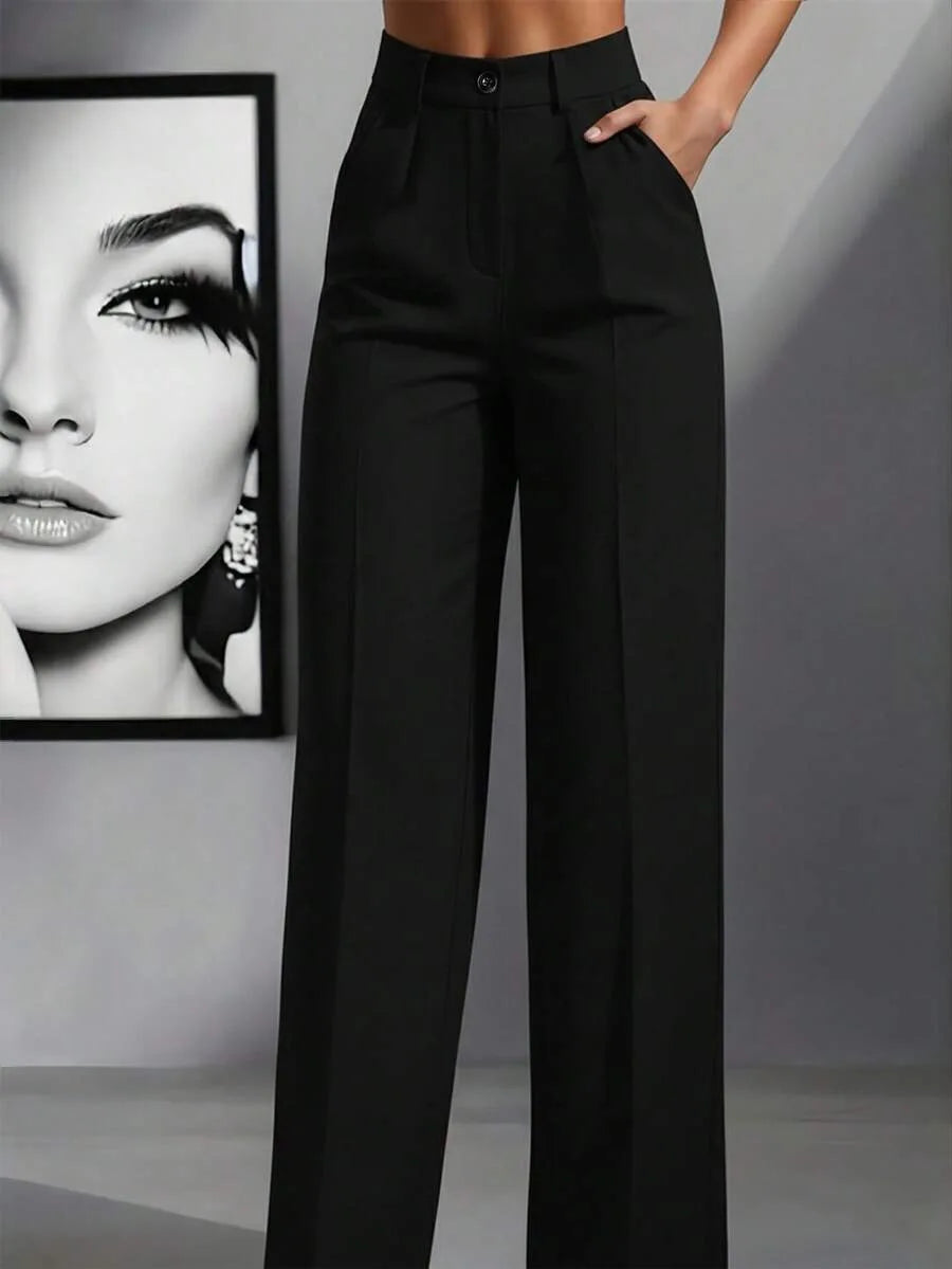 Pantaloni larghi pieghettati a vita alta da donna casual in tinta unita Pantaloni da lavoro Primavera Autunno Nuovi pantaloni dritti Pantaloni su misura da ufficio