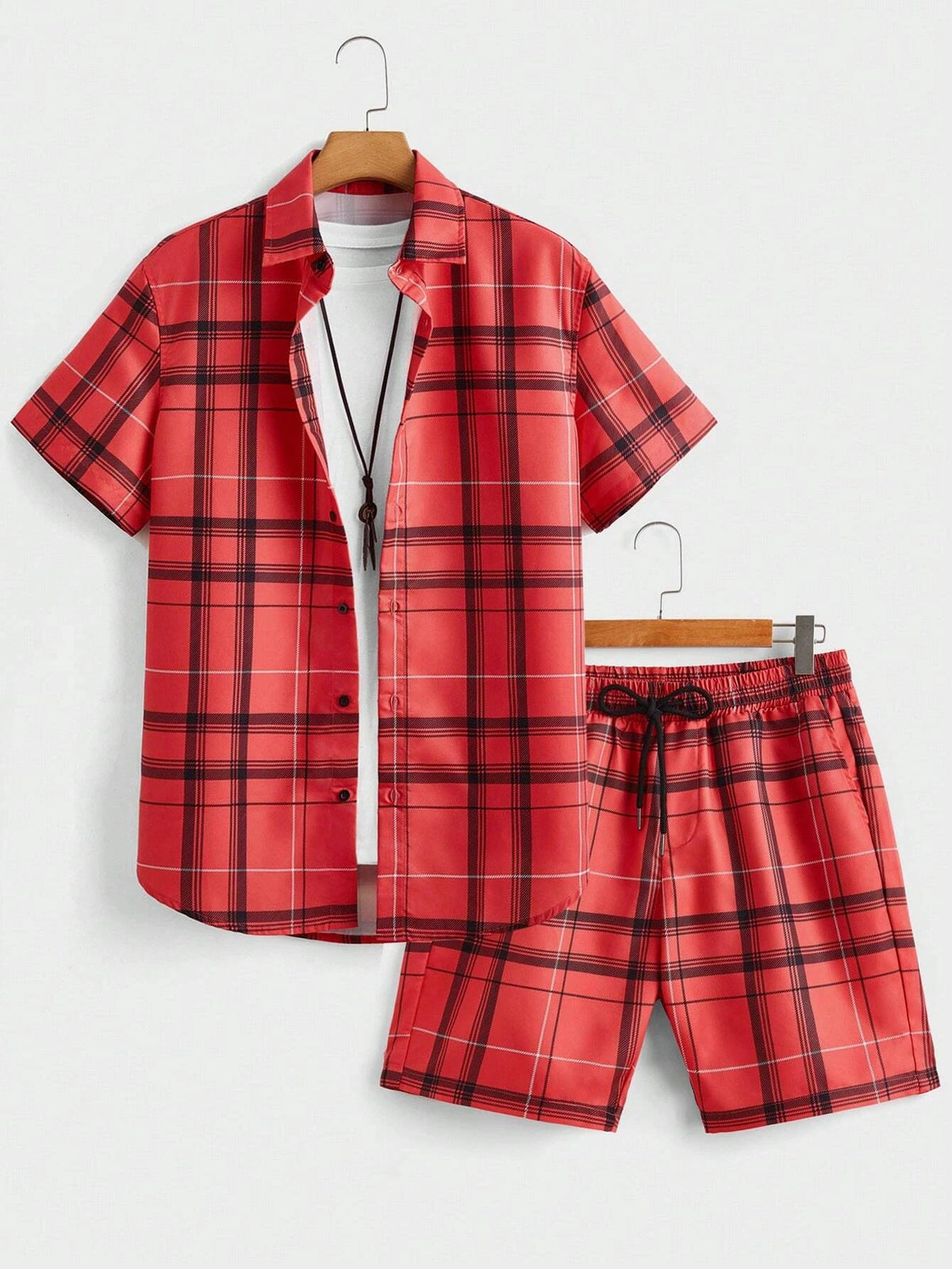 Abito da uomo casual da strada Camicia e pantaloncini con risvolto a maniche corte con motivo stampato scozzese alla moda personalizzato Set da due pezzi da uomo