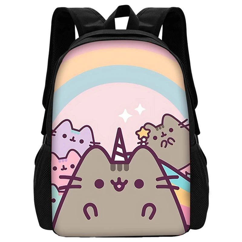 Zaino per bambini con gatti Kawaii Pusheens per la scuola con borse per il pranzo, borse per matite, borse per la scuola per ragazzi e ragazze, miglior regalo
