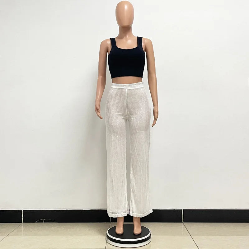 Pantaloni da donna, abbigliamento femminile, vestiti alla moda, pantaloni casual con paillettes, pantaloni eleganti, ampi e fluidi, a gamba larga, hwy5623