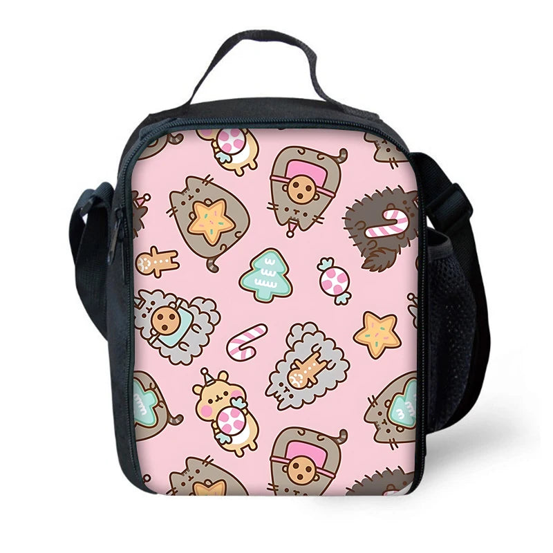 Zaino per bambini con gatti Kawaii Pusheens per la scuola con borse per il pranzo, borse per matite, borse per la scuola per ragazzi e ragazze, miglior regalo