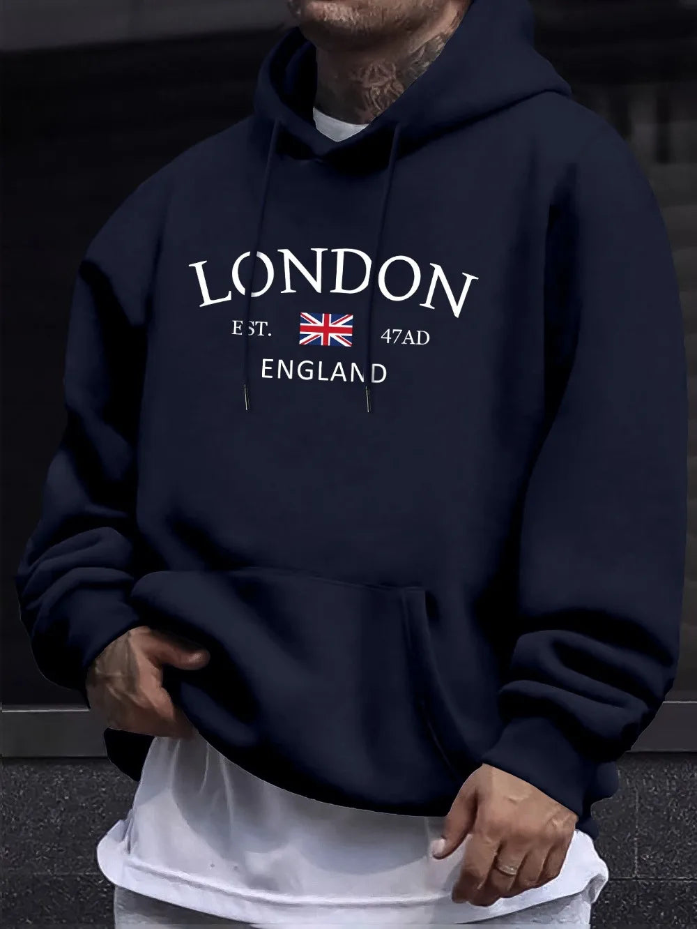 Elegante felpa con cappuccio con stampa bandiera dell'Inghilterra di Londra - Felpe con cappuccio alla moda da uomo con vestibilità regolare comoda a maniche lunghe