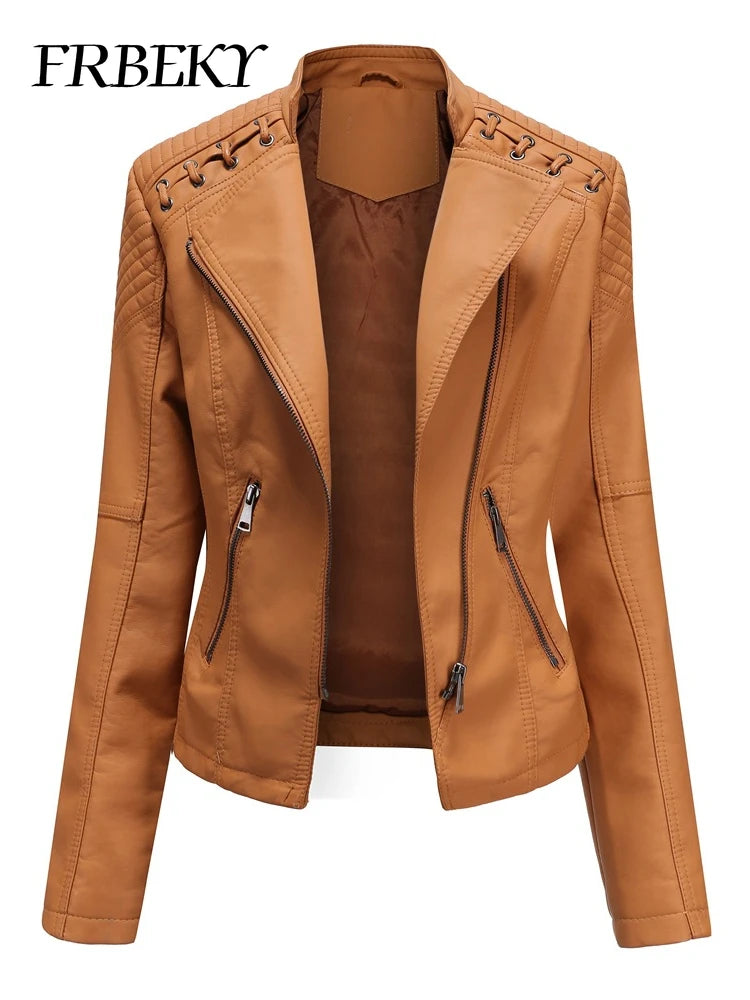 Primavera autunno sezione corta manica lunga giacca con cerniera giacca Slim in ecopelle Casual tinta unita giacca moda capispalla allentata