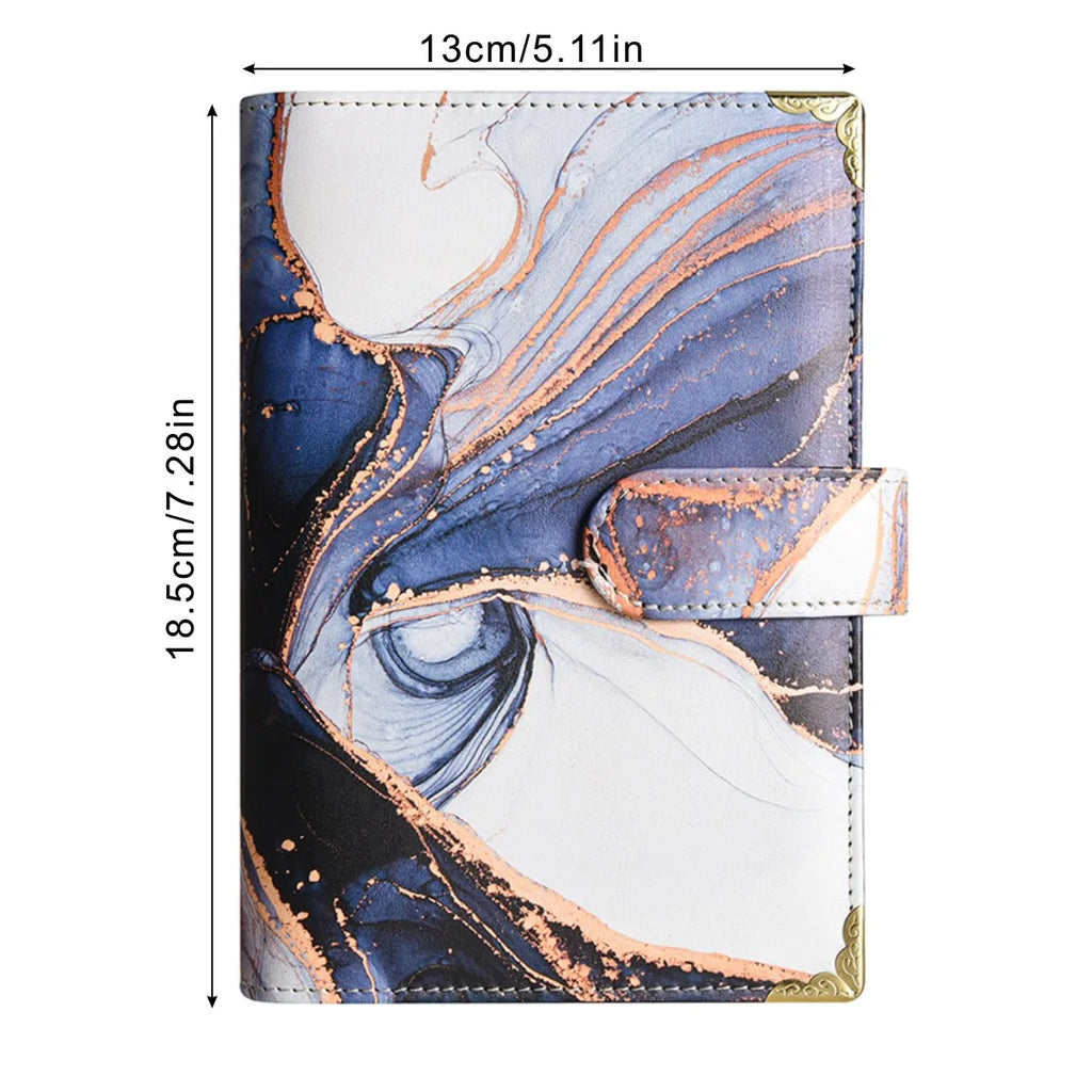 1spc budget card 12 sheets+zipper bag 8 sheets+2 sheets English stickers A6 leather retro marble pattern copper corner accountin