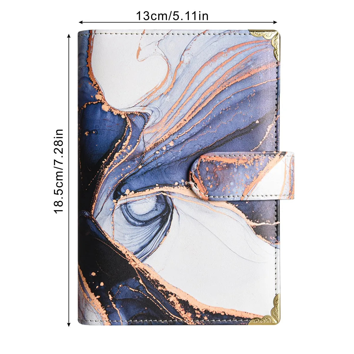 1spc budget card 12 sheets+zipper bag 8 sheets+2 sheets English stickers A6 leather retro marble pattern copper corner accountin