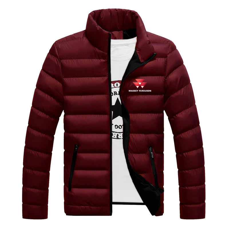 2025 Autunno Inverno Uomo Massey Ferguson Logo Stampa Colletto alla coreana Piumini Moda Cappotto in pile Cerniera calda Felpe con cappuccio sottili