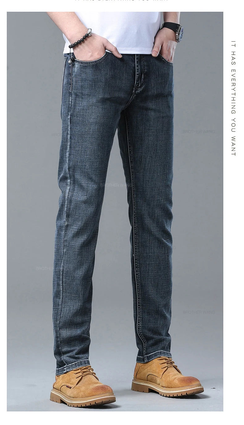 Jeans slim azzurri da uomo primaverili Pantaloni in denim in tessuto elasticizzato casual alla moda Pantaloni classici Grigio fumo