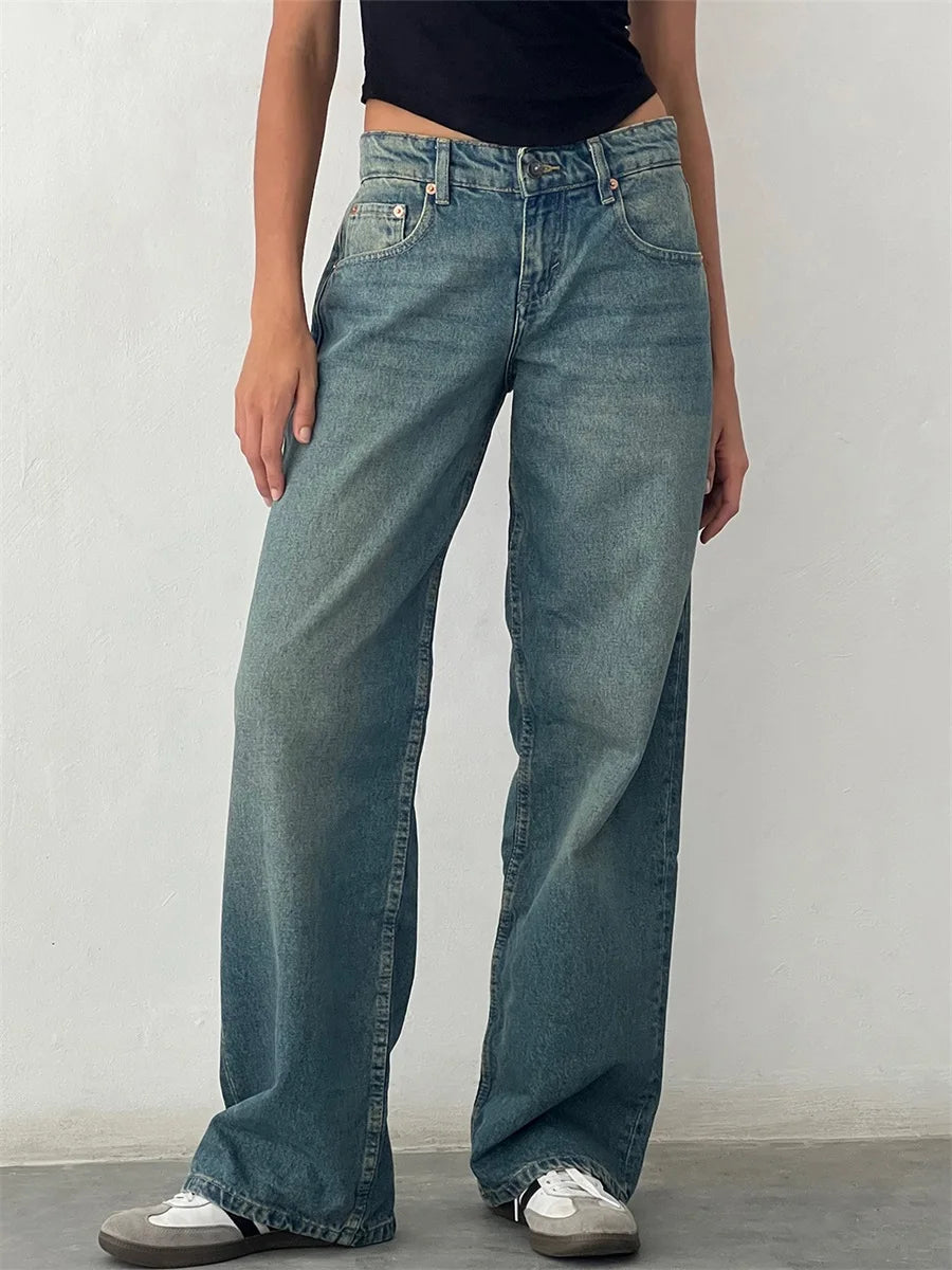 Jeans da donna a gamba larga Pantaloni casual in denim da fidanzato larghi a vita alta Y2K Jeans streetwear dritti Pantaloni jeans mamma