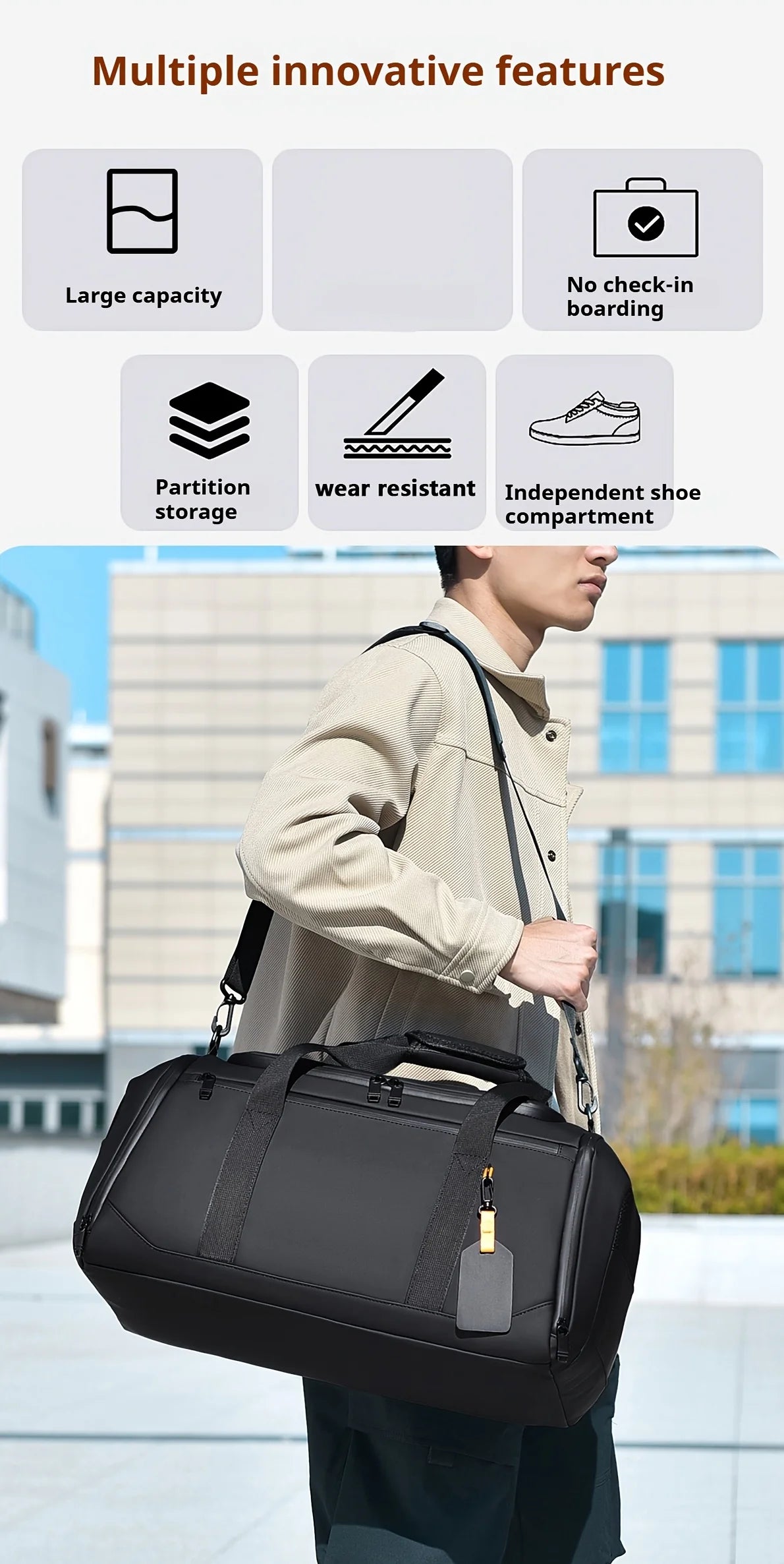 Borsa da Viaggio Grande Capacità per Uomo, Spaziosa Borsa Sportiva da Palestra con Scomparti Multipli, Borsone per Weekend e Pernottamenti